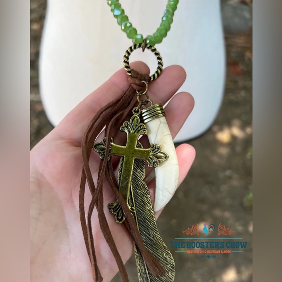 West & Co Long Necklace w/ Cross, Tooth and Feather Charms - Picture 4 of 6